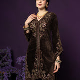 Paro Brown Resham Embroidred Velvet Long Co-ord Set