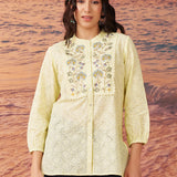 Ophelia Lemon Sorbet Embroidered Schiffli Cotton Top for Women