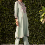 Sasha Mint Green Embroidered Ethnic Co-ord Set for Women