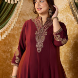 Misha Wine Maroon Embroidered Anarkali Kurta Set