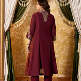 Misha Wine Maroon Embroidered Anarkali Kurta Set