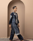 Dark Blue Embroidered Chanderi Kurta Set with Gota Lace Detailing