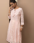 Pink A Line Kalidaar Raschel Dress with Tassels