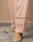 Solid Peach Pleated Salwar with Hem Lace Work