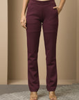 Wine Solid Plain Pant with Side Insert Pocket