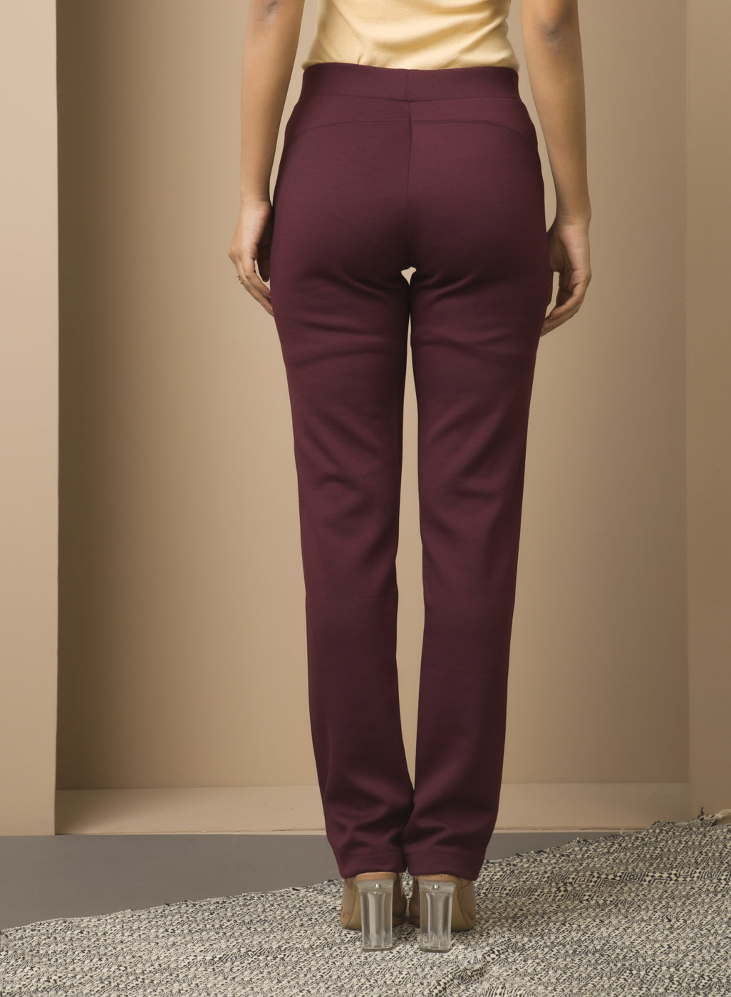 Wine Solid Plain Pant with Side Insert Pocket