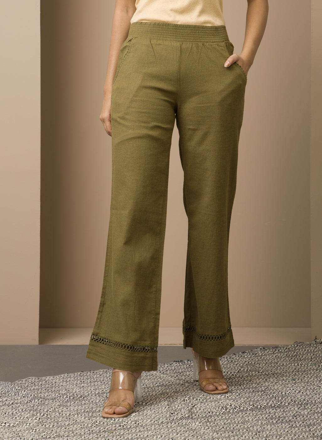Subtle Green Palazzo With Bell Hem