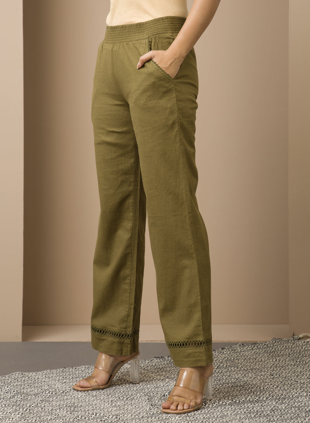 Subtle Green Palazzo With Bell Hem