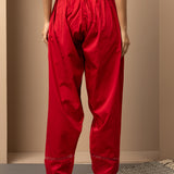 Solid Red Pleated Salwar with Hem Embroidery
