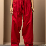 Solid Red Pleated Salwar with Hem Embroidery