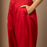 Solid Red Pleated Salwar with Hem Embroidery
