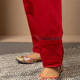 Solid Red Pleated Salwar with Hem Embroidery