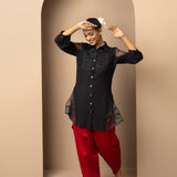 Solid Red Pleated Salwar with Hem Embroidery