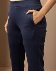 Navy Blue Solid Plain Pant with Side Insert Pocket