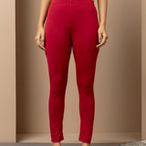 Farah Blood Red Viscose Lycra Leggings for Women