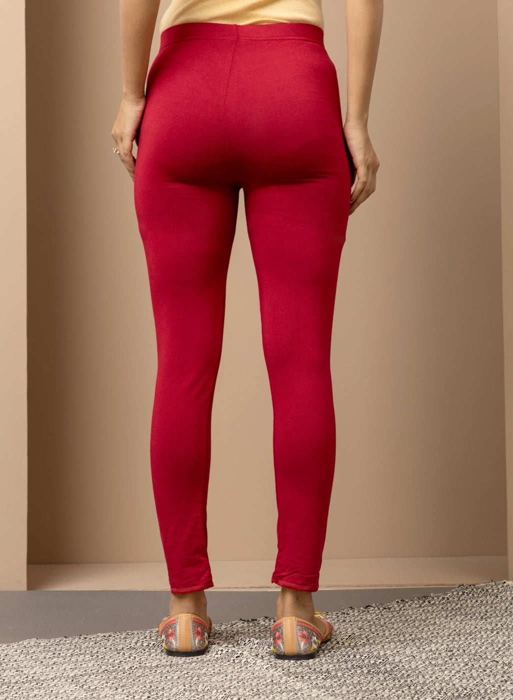 Farah Blood Red Viscose Lycra Leggings for Women - Main Image