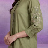 Light Green Cotton Resham Sequin Embroidered Shirt
