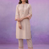 Ivory Applique Kurta Set with Organza Trims