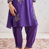 Saanvi Royal Purple Metallic Embroidered Kurta Set
