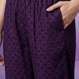 Purple Printed Cotton Panelled Kurta Set