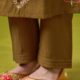 Zoya Olive Green Embroidered Panelled A-Line Kurta Set