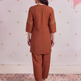 Zareen Bronze Rust Embroidered Kurta Set