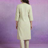Ivory Cotton Slub Resham Zari Embroidered Kurta Set