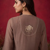 Mushroom Brown Embroidered Mul Chanderi Co-ord Set