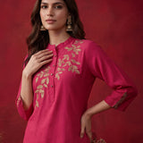 Fuchsia Solid Cotton Straight Co-Ord Set