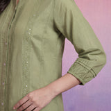 Light Green Cotton Thread Sequin Embroidered Shirt
