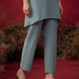 Aqua Teal Embroidered Cotton High-Low Co-Ord Set