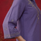 Light Purple Embroidered Cotton High-Low Co-Ord Set