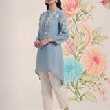 Intira Blue Embroidered A-line Kurta