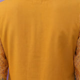 Yellow Printed Suit Set with Applique Neckline
