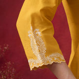 Mustard Embroidered Cotton Blend Regular Kurta Set