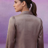 Solid Beige Satin Straight Full-Sleeve Shirt