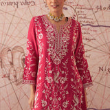 Joy Carmine Red Embroidered Rayon Salwar Suit Set with Dupatta