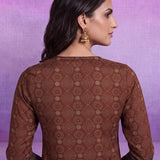 Brown Printed Viscose Straight Co-Ord Set
