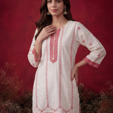 Kiana Pink Currant Embroidered Cotton Dobby Kurta Set for Women