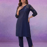 Navy Embroidered Kurta Set with Resham Work