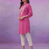 Fuchsia All-Over Printed Cotton Cambric Straight Kurti