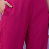 Fuchsia Printed Suit Set with Applique Neckline