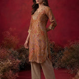 Ivana Mustard Printed Modal Chanderi Straight Kurta for Women