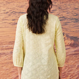 Ophelia Lemon Sorbet Embroidered Schiffli Cotton Top for Women