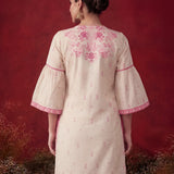 Gulshan Ivory with Fuschia Printed Cotton Linen Kurta for Women