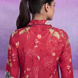 Red Cotton Blend Printed Sequin Co-ord Set