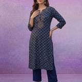 Blue All Over Printed Kurta Set with Dori Embroider