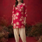 Aboli Red Floral Printed Straight Kurti