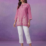 Pink Embroidered Cotton Slub Relaxed Top
