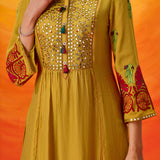 Vanya Fire Mustard Embroidered Panelled Kurta Set